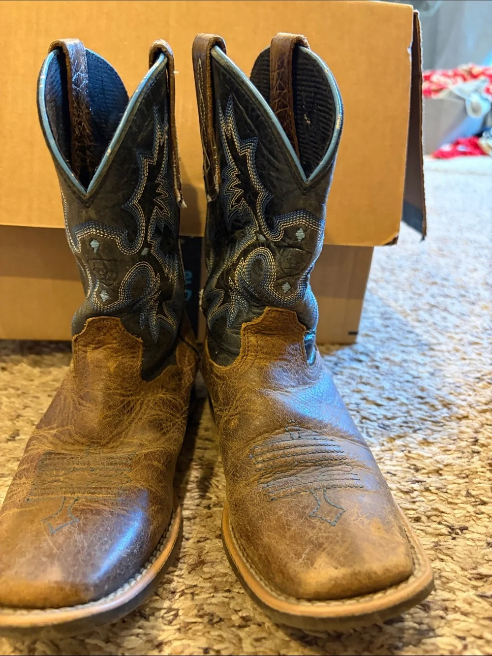 Ariat Brown Leather & Blue Stitch Kids Cowboy Boots